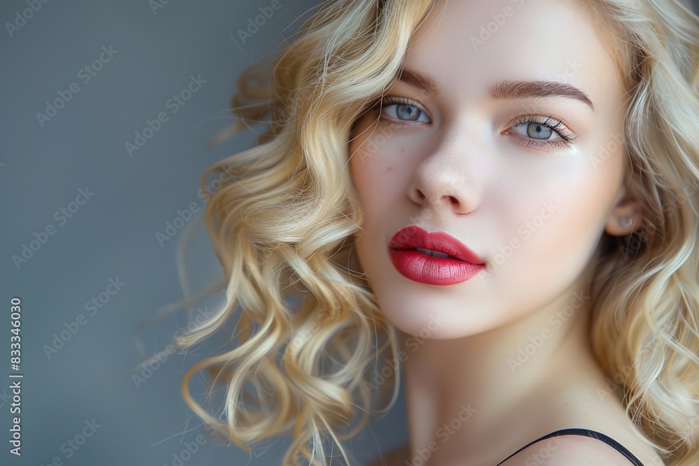 Curly wave hairstyle elegant blonde girl gorgeous. Generative Ai Curly wave hairstyle elegant blonde girl gorgeous. Generative Ai