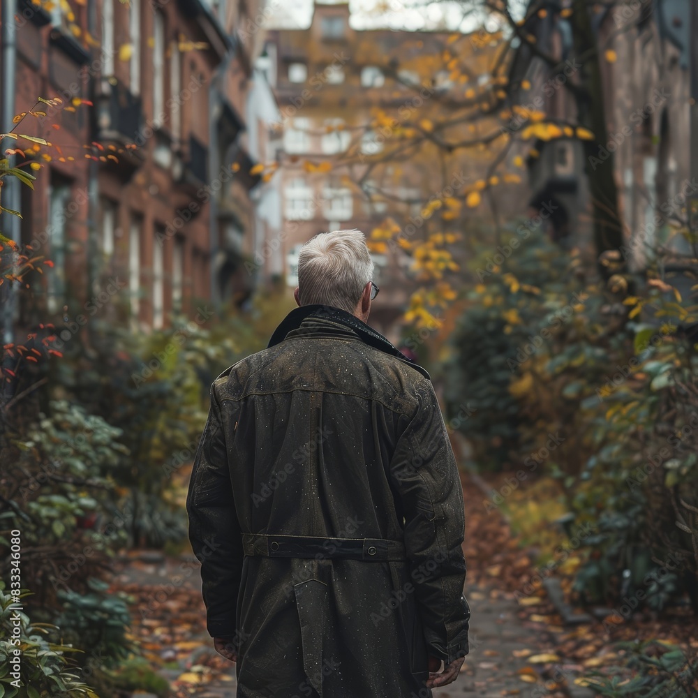 person walking down an autumn alley person walking down an autumn alley