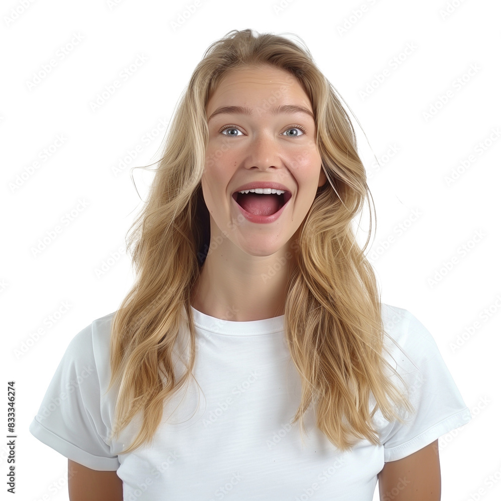 Happy Blonde Woman Expressing Joy Against Transparent Background Happy Blonde Woman Expressing Joy Against Transparent Background