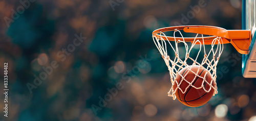 basketball game ball in hoop score concept