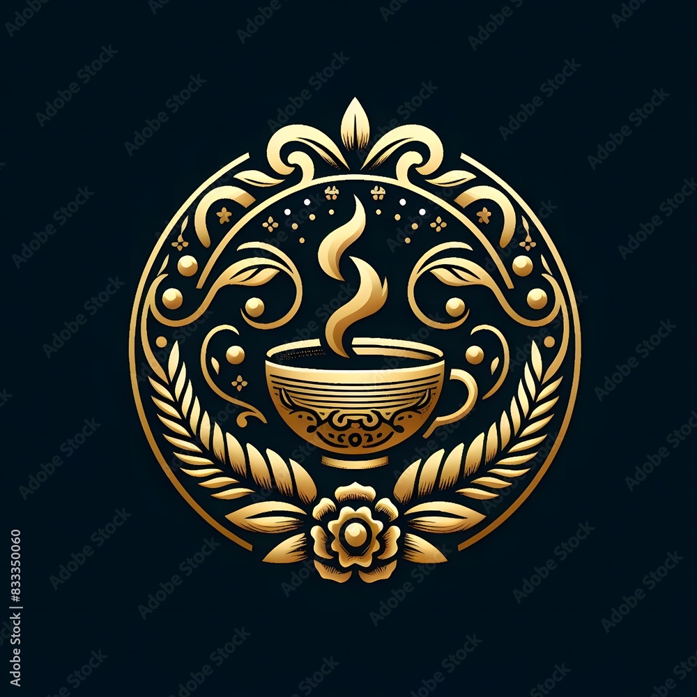 AI Generate of Luxury Cup of Tea, Tea Pot, Tea Leaf, Logo Concept Stock Vector with Dark Background AI Generate of Luxury Cup of Tea, Tea Pot, Tea Leaf, Logo Concept Stock Vector with Dark Background