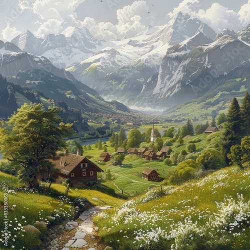 Idyllic alpine village in the mountains