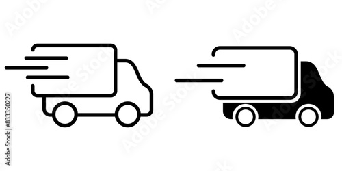 Delivery truck icon. Fast moving van symbol. Shipping car sign. Express delivery illustration.
