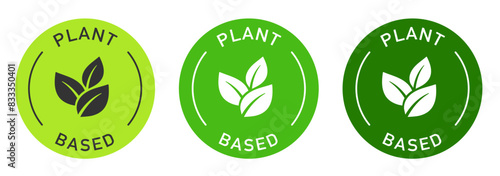 Vegan food label vector design for packaging. Leaves icon. Vegan product color sticker.