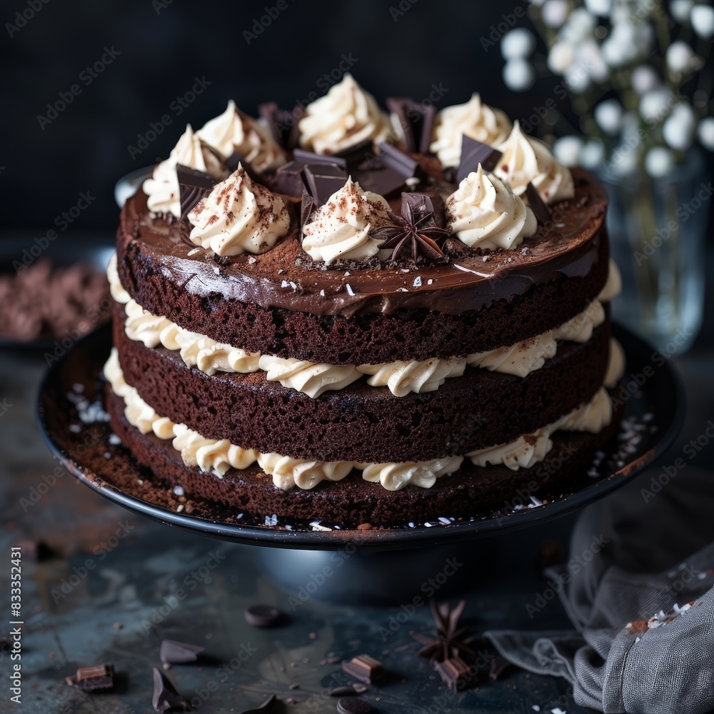 Decadent chocolate cake with creamy frosting Decadent chocolate cake with creamy frosting