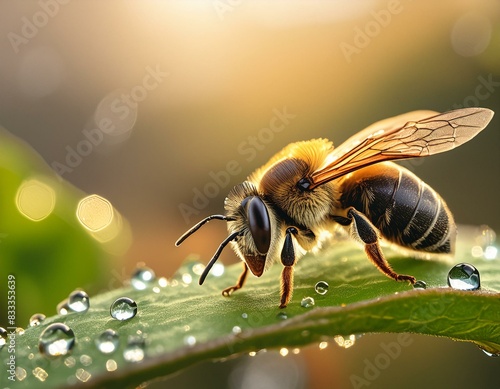 Une image détaillée et vibrante d’une abeille, sur une feuille © stéphane huvé