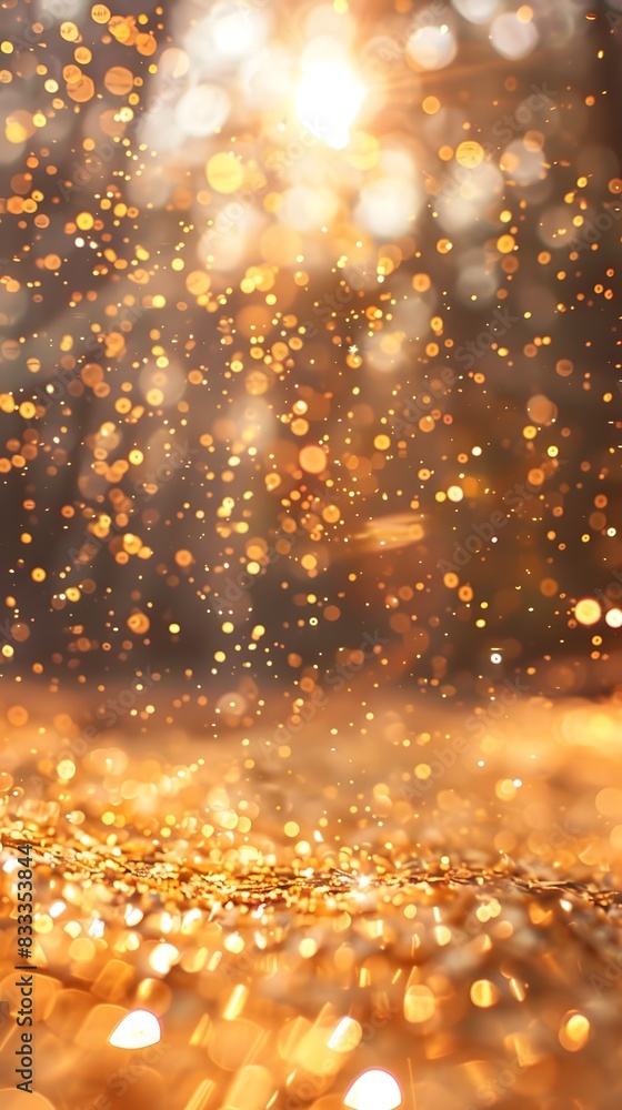 gold glitter, sparkling and shining with a bokeh effect blurred forest in the background gold glitter, sparkling and shining with a bokeh effect blurred forest in the background