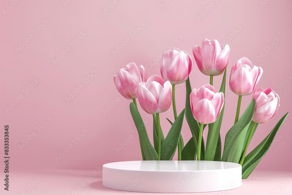 Gorgeous podium spring render in pink flower beauty. Generative Ai Gorgeous podium spring render in pink flower beauty. Generative Ai
