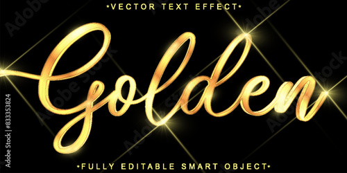 Minimalist Handwritting Shiny Golden Vector Fully Editable Smart Object Text Effect