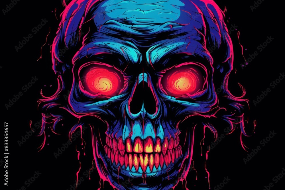 Vibrant digital illustration of a skull with neon blue and red glowing effects Vibrant digital illustration of a skull with neon blue and red glowing effects
