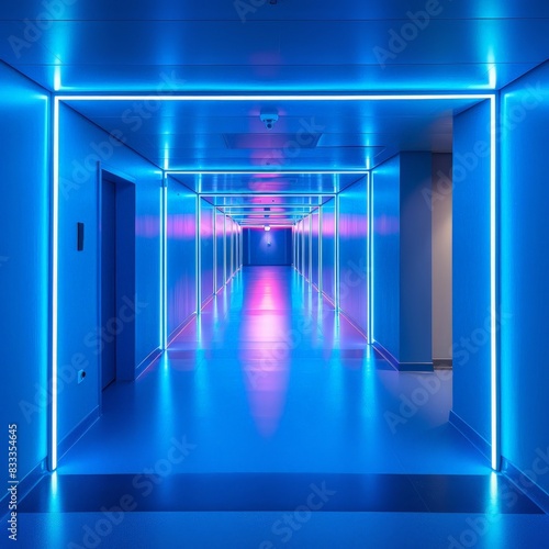 Futuristic glowing blue hallway