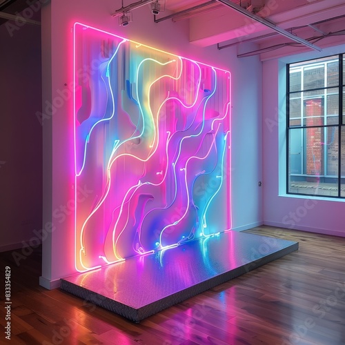 abstract neon art installation in modern office space photo