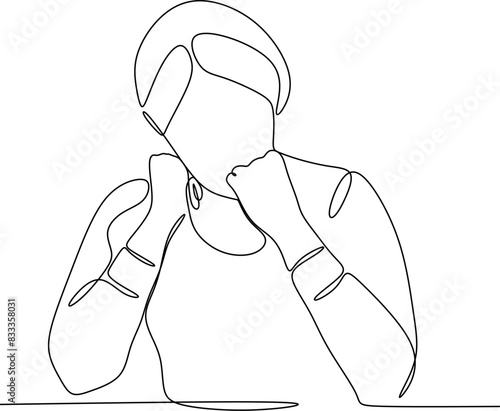Continuous line drawings of a young woman feeling sad, tired and worried about mental health depression. problems, failures and broken heart concepts isolated on white background. 