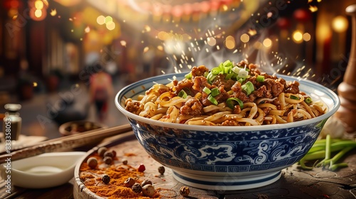 Chinese dan dan noodles with minced pork photo