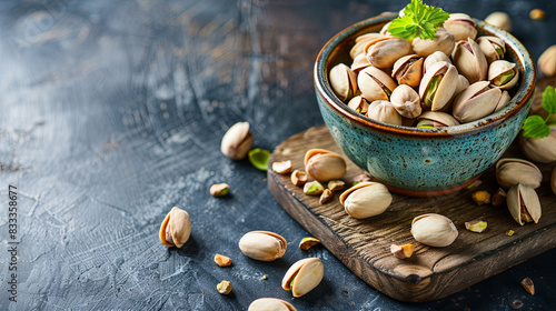 Delicious salted pistachio nuts in a bowl on isolated background