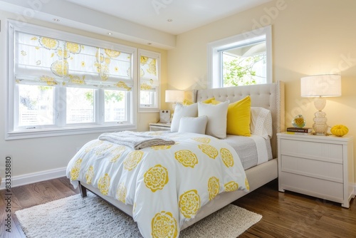 Bright yellow and white bedroom with sunny vibe. © Davide Angelini