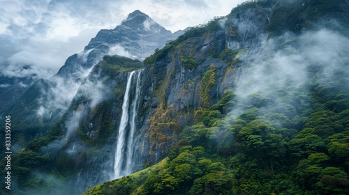 Stunning Mountain Views with Waterfalls, generative
