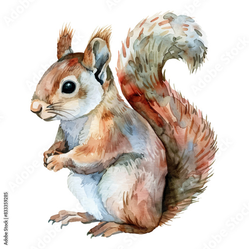 Cute watercolor squirrel isolated on white background. © EnelEva
