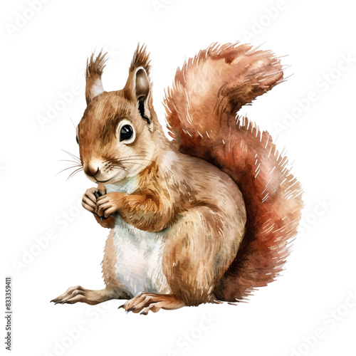 Cute watercolor squirrel isolated on white background.
