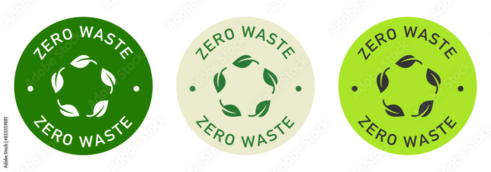 Zero waste vector design for packaging. Leaves icon. Recycling color sticker. Zero waste vector design for packaging. Leaves icon. Recycling color sticker.