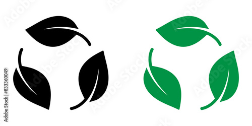 Sustainable materials vector design for packaging. Leaves icon. Recycling color sticker.