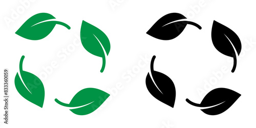 Sustainable materials vector design for packaging. 4 Leaves icon. Recycling color sticker.