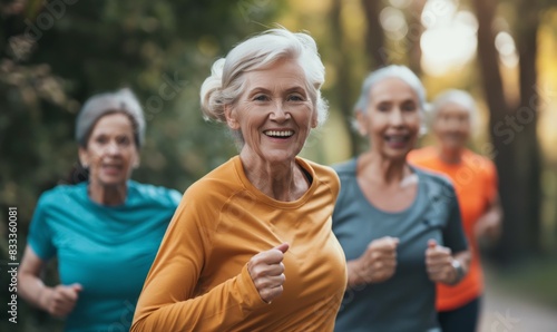 Group of senior women jogging outdoors