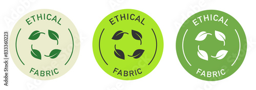 Ethical fabric label vector design for packaging. Leaves icon. Recycling color sticker.