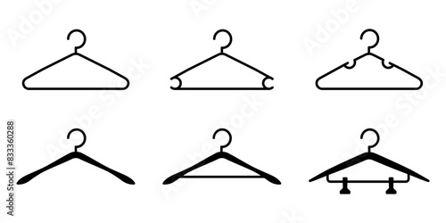 Clothes hanger icon set. Cloakroom pictogram. Wardrobe sign. Coat rack symbol.