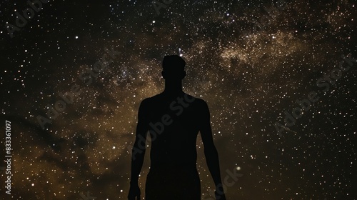 A man s outline set against the backdrop of the Milky Way galaxy photo