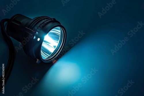 Head Torch LED Flashlight Isolated on Solid Background.
