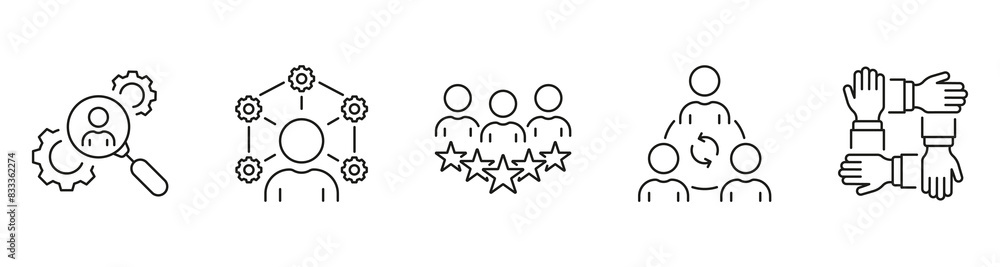 Business Community, People Work Together Line Icon Set. Headhunting Linear Pictogram. Partnership And Job Management Outline Symbol Collection. Editable Stroke. Isolated Vector Illustration Business Community, People Work Together Line Icon Set. Headhunting Linear Pictogram. Partnership And Job Management Outline Symbol Collection. Editable Stroke. Isolated Vector Illustration
