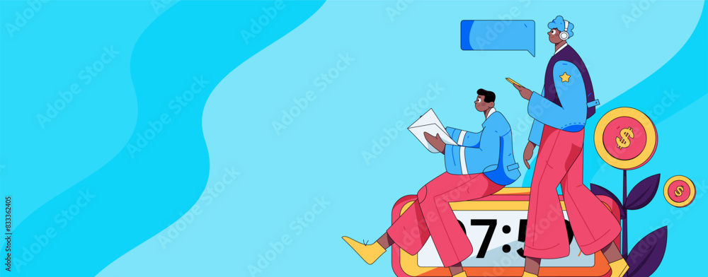 Flat vector illustration of business people operating work scene
