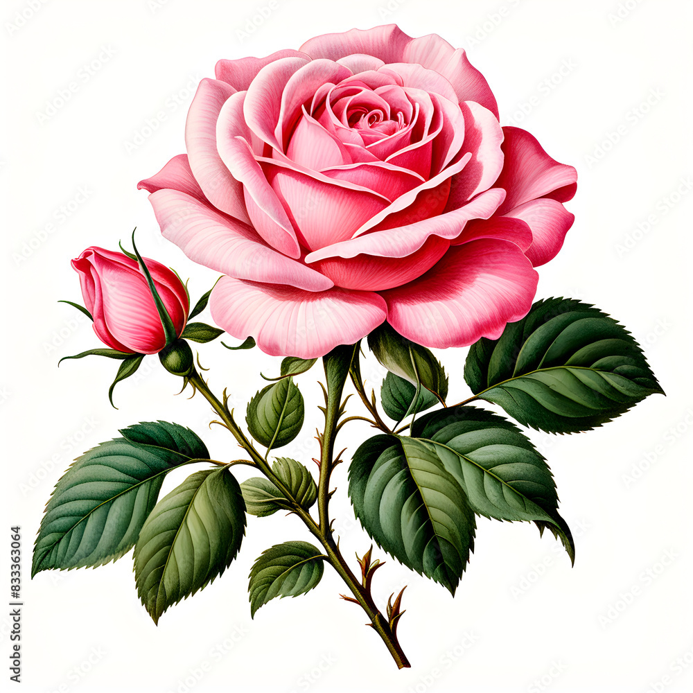 Fototapeta premium pink rose isolated on white background generative IA 
