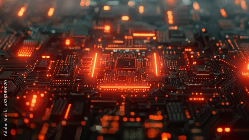 This Detailed view of a computer circuit board, showing intricate components and wiring. This Detailed view of a computer circuit board, showing intricate components and wiring.