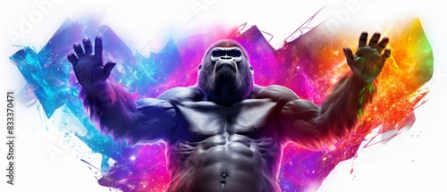 A gorilla equipped with ultramodern holograms photo