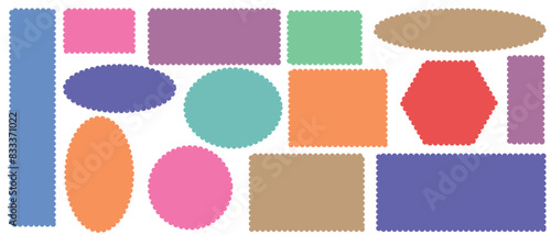 Scallop edge border and frame. Square circle and rectangle shape. Vector lace frill. Simple cute label. Outline decorative collection.vector illustration