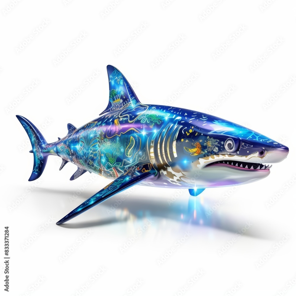 A shark adorned with cuttingedge neon patterns A shark adorned with cuttingedge neon patterns
