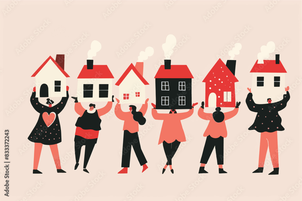 Housing concept with people holding house. Moving house and property investment Housing concept with people holding house. Moving house and property investment