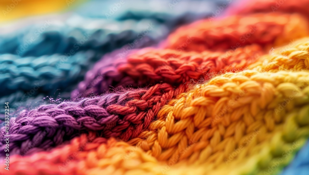 Details of a homemade knit sweater with colorful rainbow colors Details of a homemade knit sweater with colorful rainbow colors
