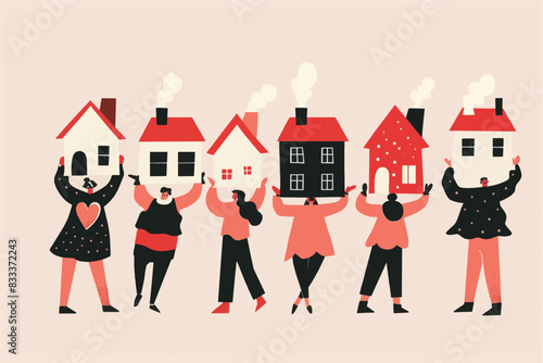 Housing concept with people holding house. Moving house and property investment