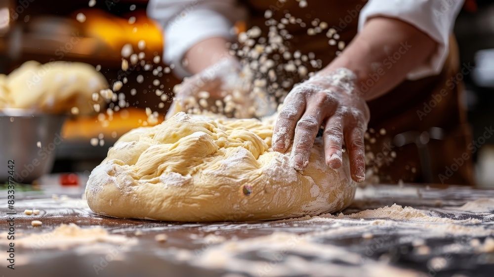 Person Kneading Dough on Table Person Kneading Dough on Table