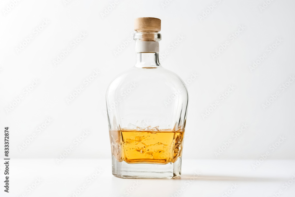 Glass bottle with cork stopper filled with amber liquid Glass bottle with cork stopper filled with amber liquid