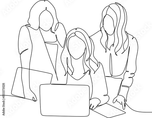 Line drawing of business women. Drawing of office workers. 