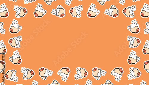 coffee. a cup of coffee. a fragrant drink. pattern. the poster. frame. vector. retro palette. on a colored background. place for the inscription. hand-drawn.
