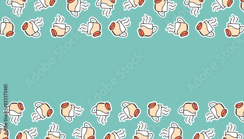 coffee. a cup of coffee. a fragrant drink. pattern. the poster. frame. vector. retro palette. on a colored background. place for the inscription. hand-drawn.