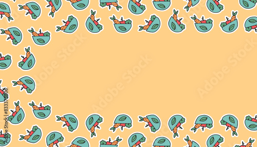 vegetables. salad. vegetables for the salad. pattern. the poster. frame. vector. retro palette. on a colored background. place for the inscription. hand-drawn.