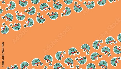 vegetables. salad. vegetables for the salad. pattern. the poster. frame. vector. retro palette. on a colored background. place for the inscription. hand-drawn.