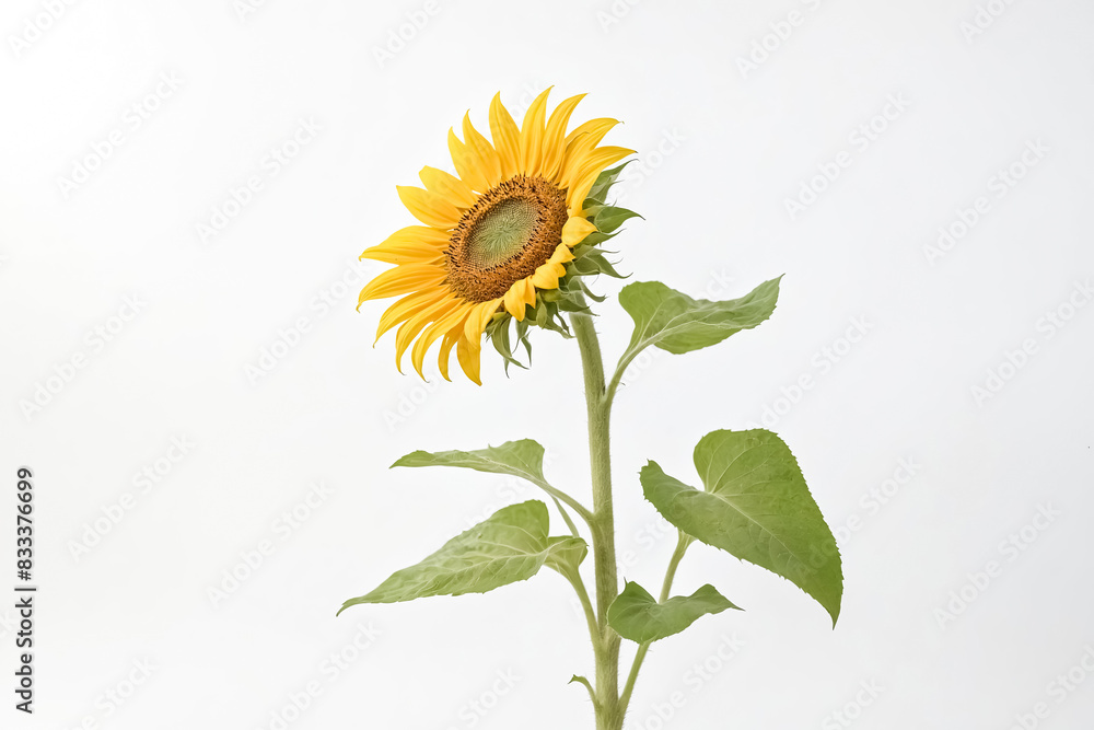 Fototapeta premium Single Sunflower on White Background