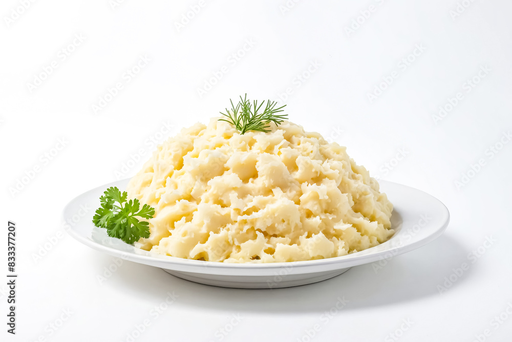 Mashed Potatoes with Parsley on a White Plate Mashed Potatoes with Parsley on a White Plate